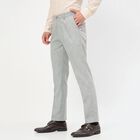 Men's Light Grey Slim Fit Flat-Front Formal Trousers, Light Grey, small