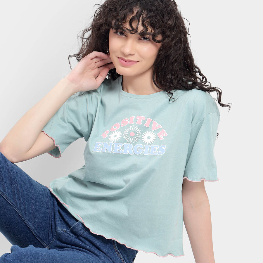 Cotton Round Neck T-Shirt, Light Green, large image number null