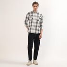 Men's Black and White Cotton Checkered Spread Collar Casual Shirt, Charcoal, small image number null