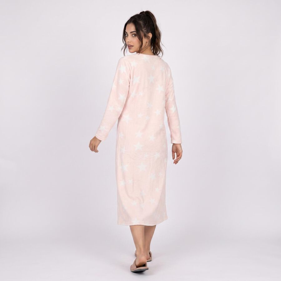 Women's Pink Round Neck Maxi Nighty, Light Pink, large