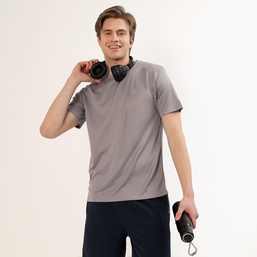 Men's Muted Grey Crew Neck Athleisure T-Shirt, Dark Grey, large