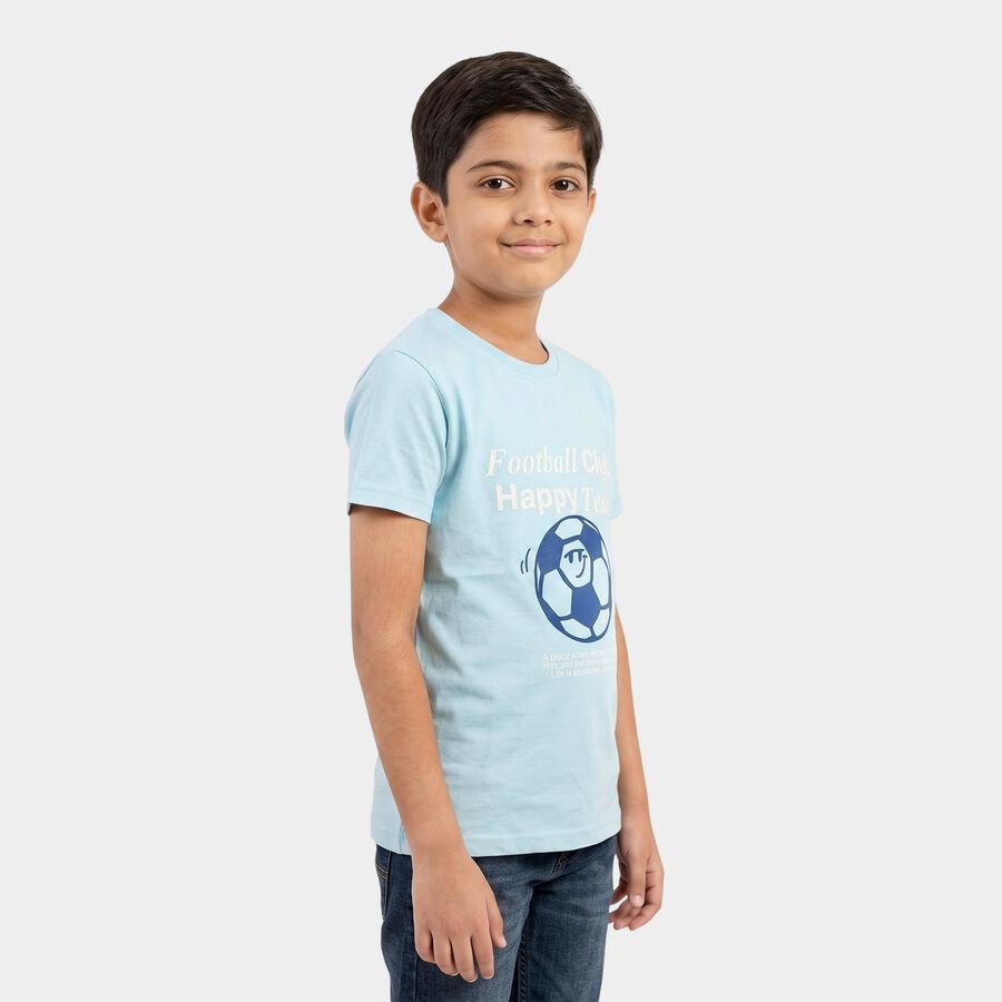 Boys Light Blue Round Neck Graphic Print Regular T-Shirt, हल्का नीला, large