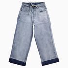 Girls' Light Blue Regular Fit Elastic Waist Drawstring Jeans, Light Blue, small