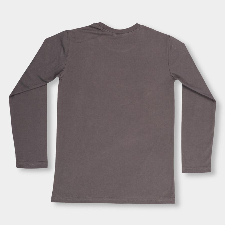 Boys' Dark Grey Round Neck Printed T-Shirt, Dark Grey, large image number null