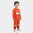 Boys Brown Round Neck Graphic Print Baba Suit, Brown, small