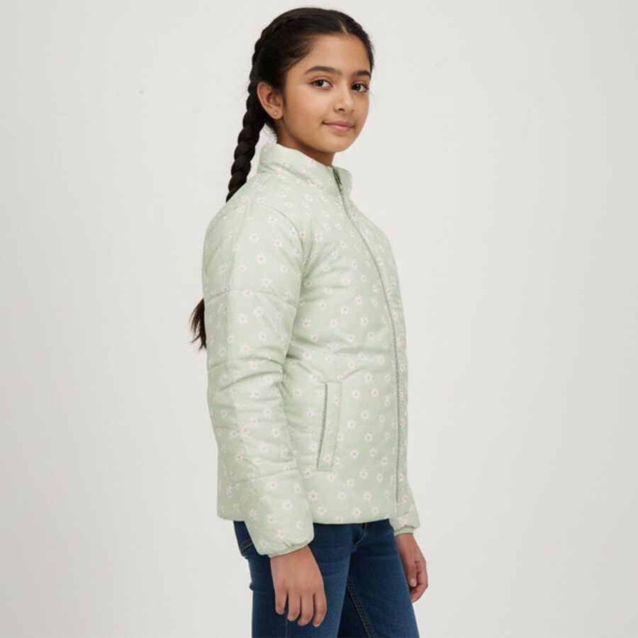 Girls Light Sage Green High Neck Casual Jacket, हल्का हरा, large image number null