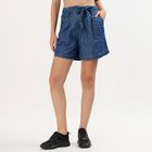 Women's Deep Denim Tie-Waist Relaxed Fit Shorts, नीला, small image number null