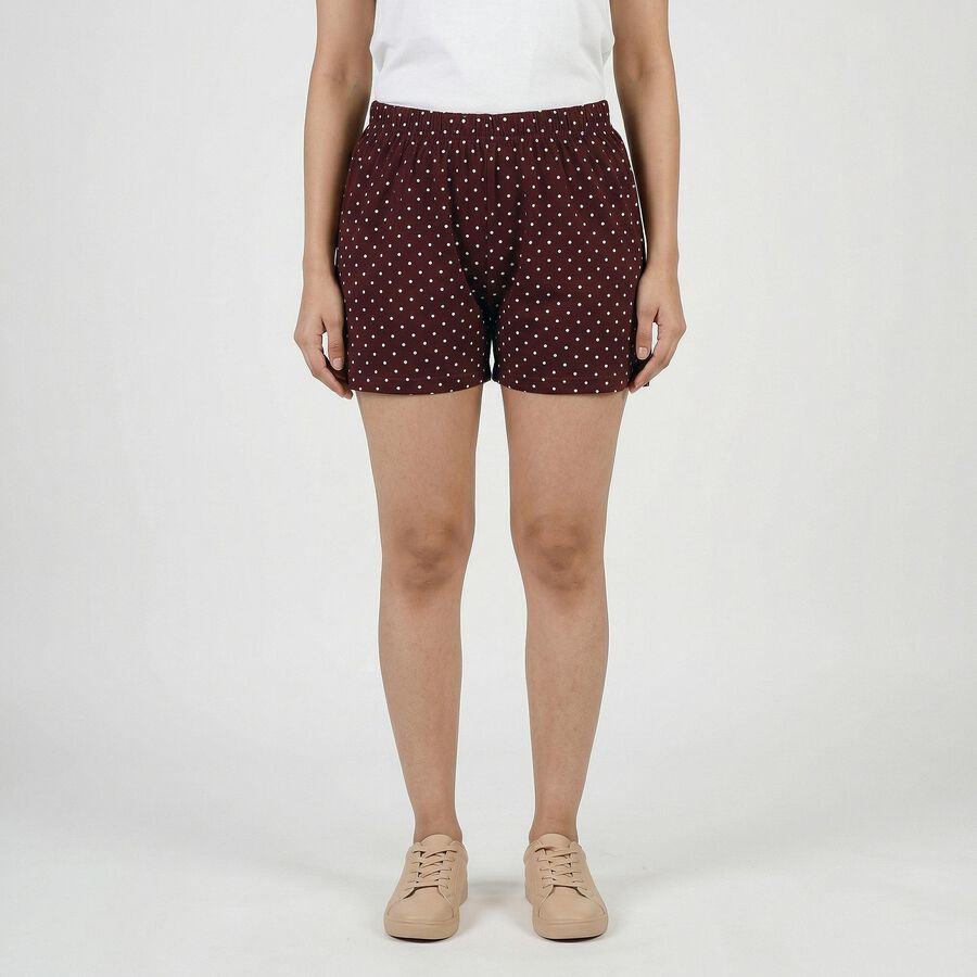 Women's Wine Cotton Minimalist Shorts, वाइन, large