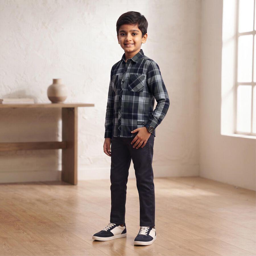 Boys' Navy Blue Cotton Casual Shirt, Navy Blue, large