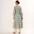 Women's Muted Teal and Beige Round Neck Floral Printed Kurta, Teal Blue, small image number null