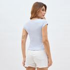 Women's Light Powder Blue Round Neck Casual Crop T-Shirt, हल्का नीला, small image number null