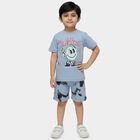 Boys Light Blue 100% Cotton Round Neck Graphic Printed Baba Suit, Mid Blue, small