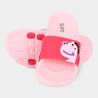 Kids Bright Pink Slip-On Cartoon Slippers, Pink, small image number null