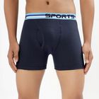 Men's Deep Midnight Navy Regular Fit Sports Waistband Trunks, Navy Blue, small