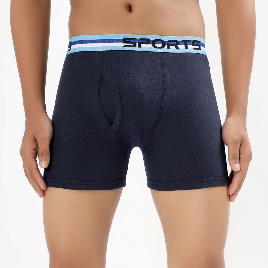 Men's Deep Midnight Navy Regular Fit Sports Waistband Trunks, Navy Blue, large