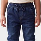 Boys' Navy Blue Jogger Fit Washed Jeans, गहरा नीला, small
