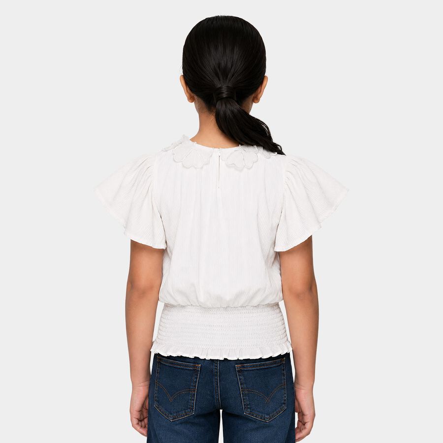 Girls White Round Neck Regular T-Shirt, सफ़ेद, large