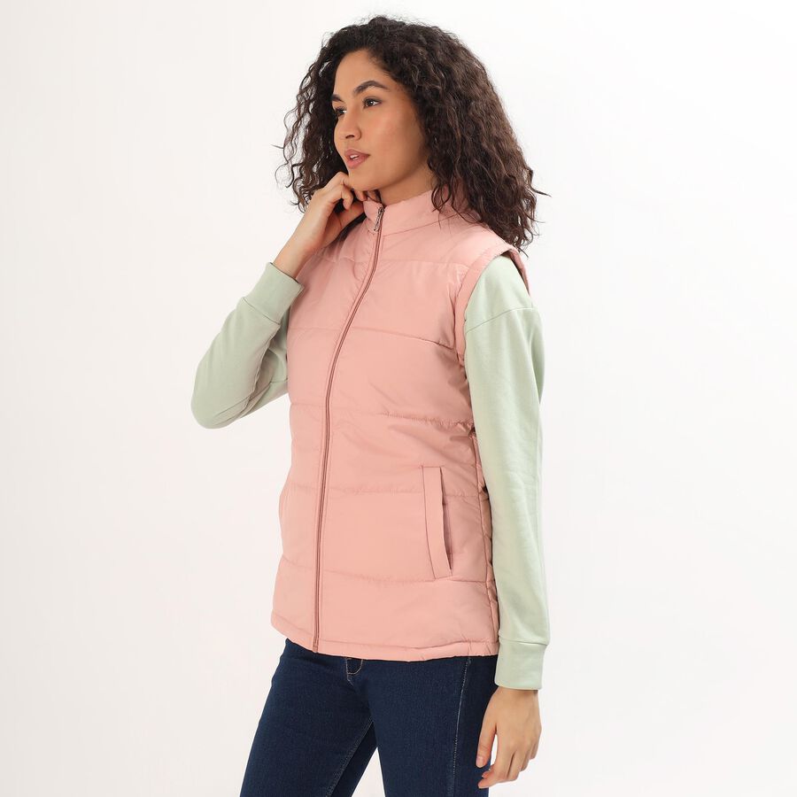 Women's Soft Pink High Neck Casual Jacket, Light Pink, large image number null