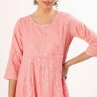 Women's Soft Peach Pink Round Neck Embroidered Anarkali Kurta, Light Pink, small image number null