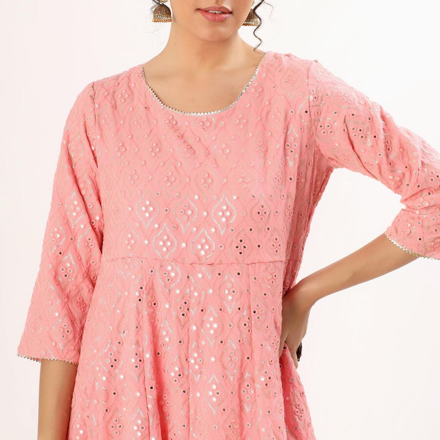 Women's Soft Peach Pink Round Neck Embroidered Anarkali Kurta, Light Pink, large image number null