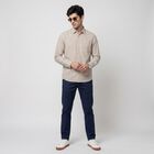 Men's Beige 100% Cotton Long Sleeve Collar Casual Shirt, Beige, small