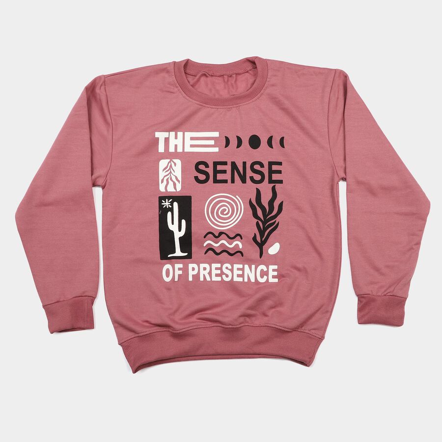 Boys' Pink Crew Neck Graphic Print Sweatshirt, गुलाबी, large