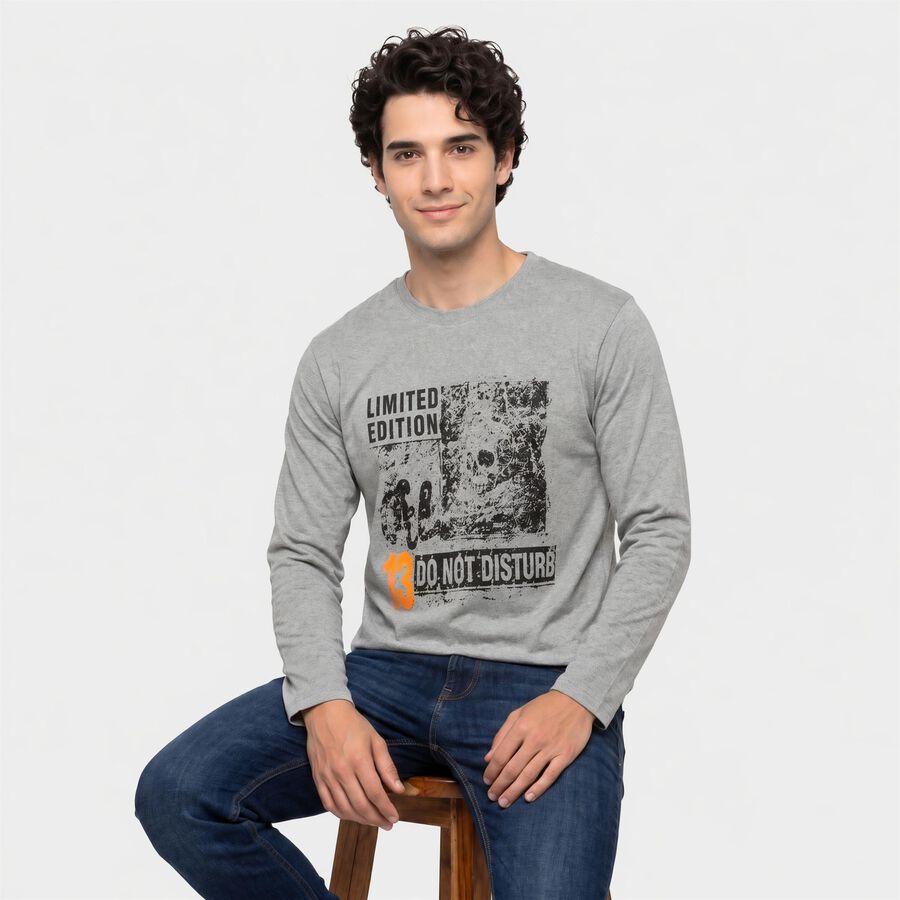 Men Light Grey Crew Neck Regular T-Shirt, हल्का ग्रे, large