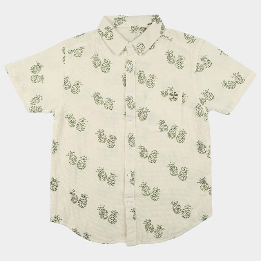 Boys White Cotton Casual Shirt, Off White, large