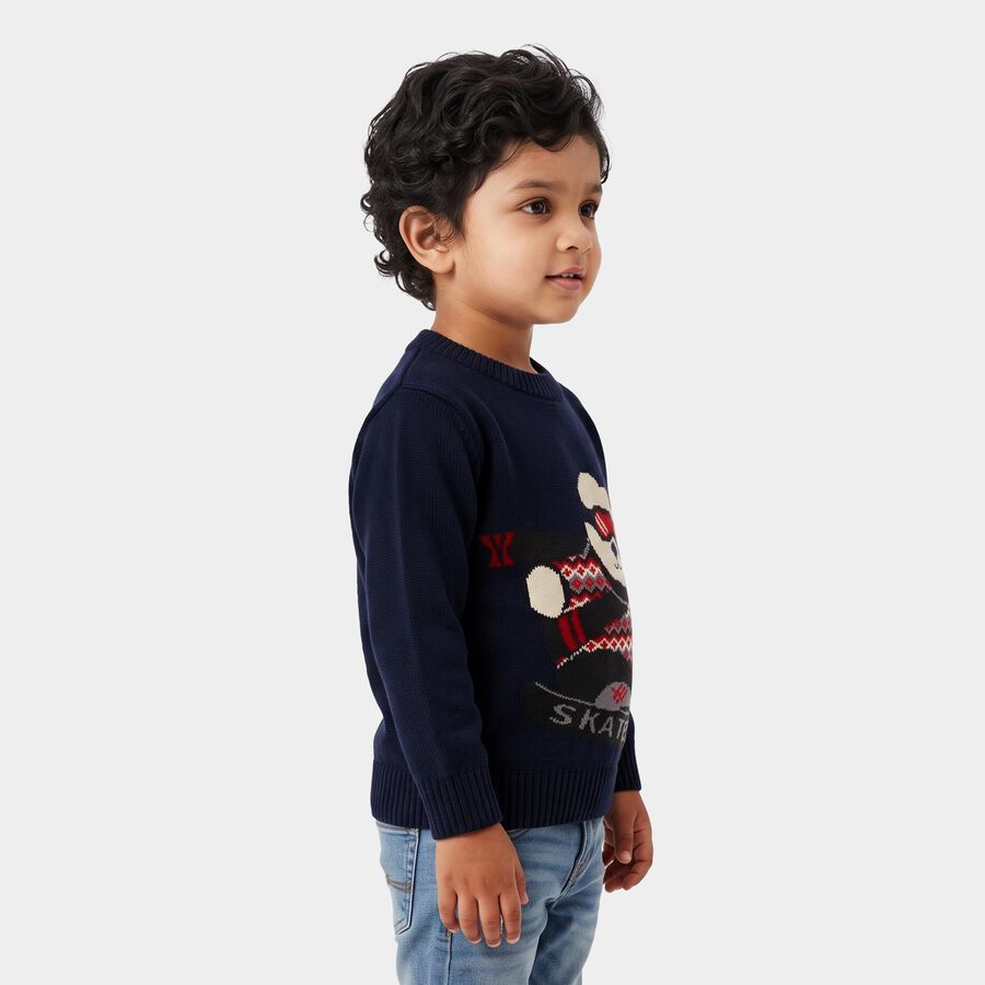 Boys' Navy Blue Crew Neck Graphic Pullover, Navy Blue, large