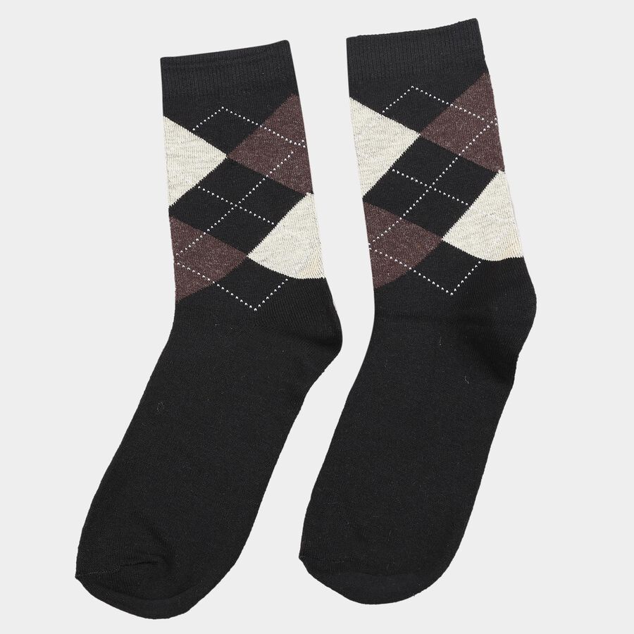 Motif and Stripe Crew Length Socks, Black, large image number null