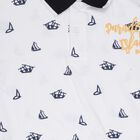 Boys' White Cotton Polo Neck Printed T-Shirt, White, small