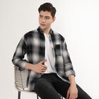 Men's Black and White Cotton Spread Collar Casual Shirt, Black, small