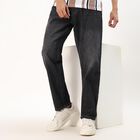Men's Charcoal Black Straight Fit Stone-Wash Jeans, Dark Grey, small image number null