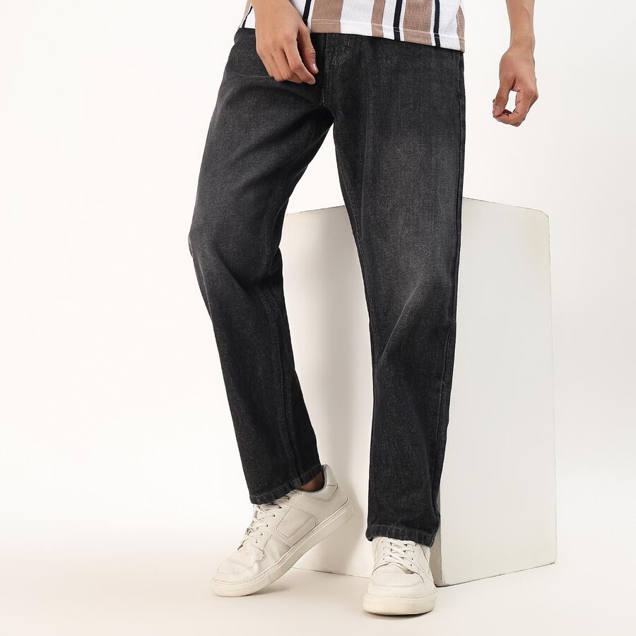 Men's Charcoal Black Straight Fit Stone-Wash Jeans, Dark Grey, large image number null