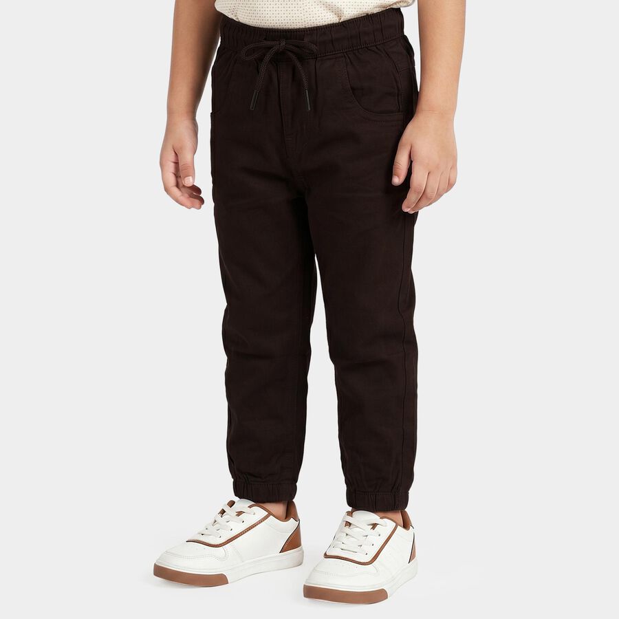 Boys Brown Regular Fit Drawstring Jogger Trousers, Brown, large