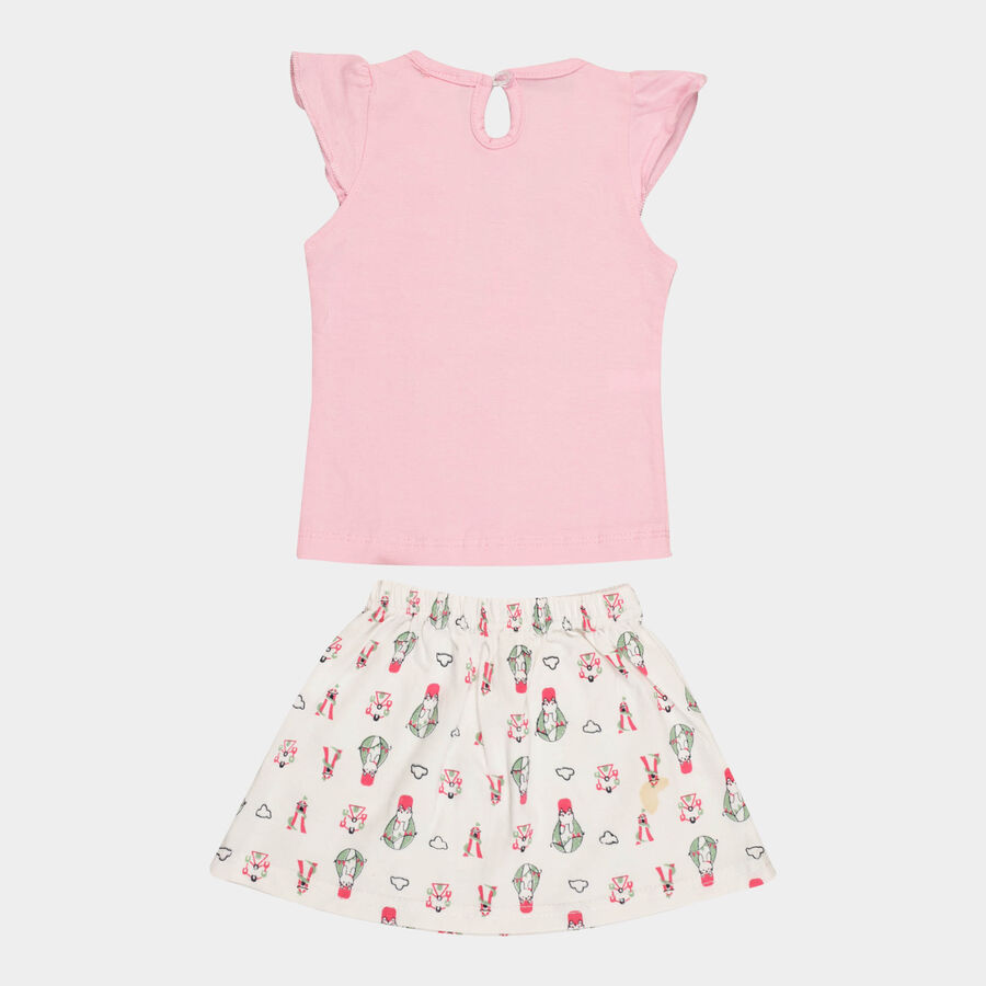 Infants Cotton Skirt Top Set, Light Pink, large image number null