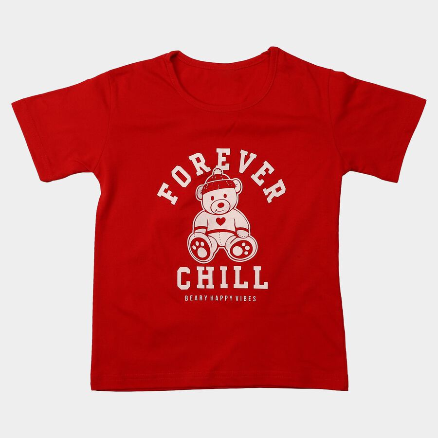 Girls' Red Crew Neck Regular T-Shirt, Red, large