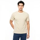 Men's Brown Round Neck Striped T-Shirt, Brown, small