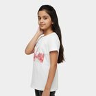 Girls' White Round Neck Casual T-Shirt, ऑफ व्हाइट, small