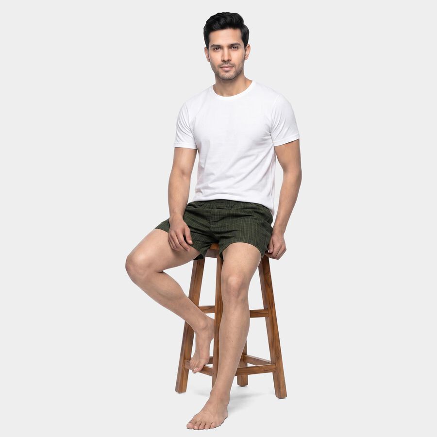 Men's Olive Green Relaxed Fit Checked Boxers, ओलिव, large