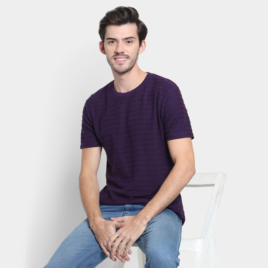 Men's Round Neck Half Sleeves T-Shirt , Purple, large image number null