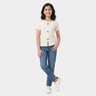 Girls White Round Neck Regular T-Shirt, सफ़ेद, small