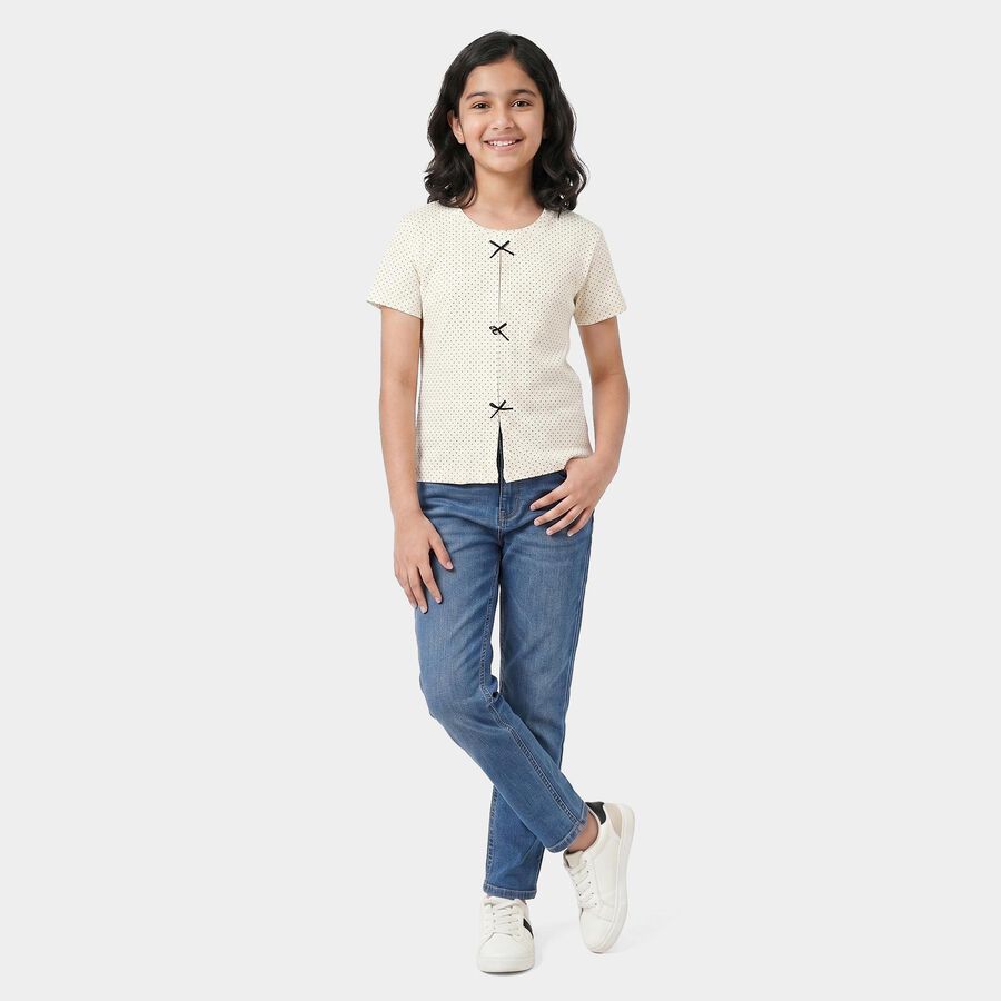 Girls White Round Neck Regular T-Shirt, सफ़ेद, large
