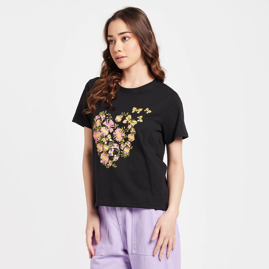 Round Neck T-Shirt, Black, large image number null