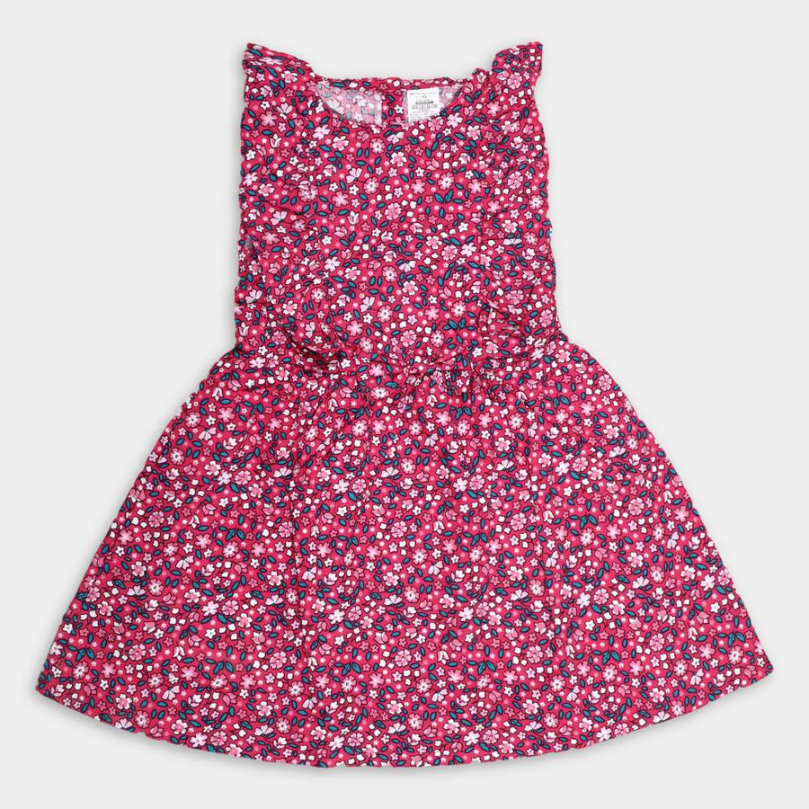 Girls' Cotton Frock, रानी (फ्यूशिया), large image number null
