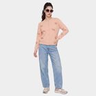 Women's Pink Round Neck Button-Front Cardigan, Pink, small