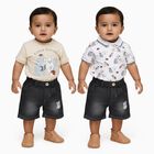 Infants' Beige Cotton Round Neck and Polo Neck Printed Baba Suit, Beige, small