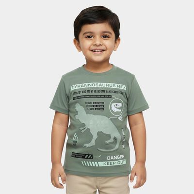 Boys' Muted Sage Green Cotton Crew Neck Casual T-Shirt