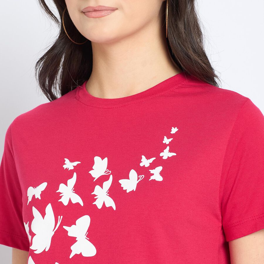 Ladies' Round Neck T-Shirt, Fuchsia, large