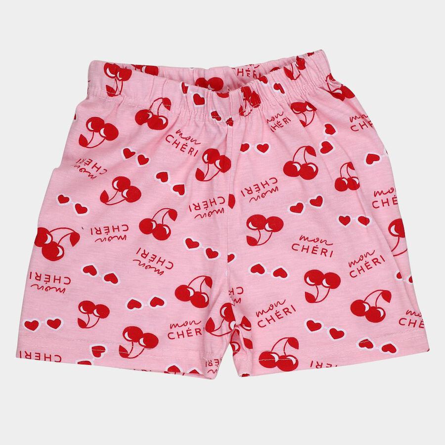 Girls' Pink Cherry Print Elastic Waist Shorts, Pink, large